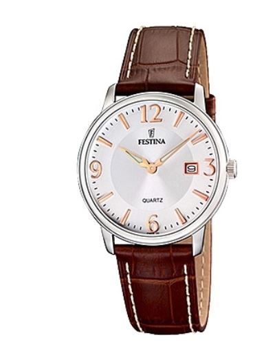 Ремень Festina BC07102 , из кожи телёнка, коричневый, размер 17 мм